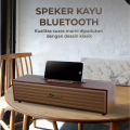 KISONLI - Speaker Bluetooth Retro Klasik Bahan Kayu Asli Memiliki Phone Holder G-11A. 