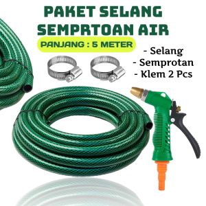 SEMPROTAN SELANG AIR 15 - 10 METER 1 ROL JET SPRAY SELANG TAMAN SERAT BENANG HIJAU ANTI LUMUT ALAT CUCI MOTOR MOBIL