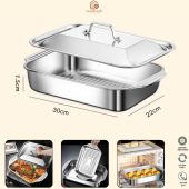 Khay nướng inox 304 có nắp đậy Dùng để nấu ăn om cá nấu lẩu Kích thước 30x22x7.5 cm