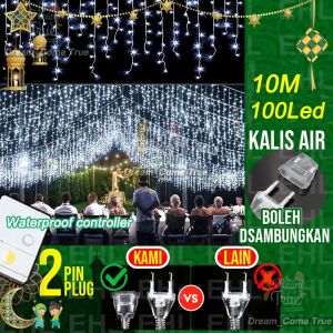 🌙8Modes Lampu Lap Lip Raya StarMoon Lights 5M Curtain Lights Hanging Hari Raya Lights For Ramadan Hari Raya Decoration