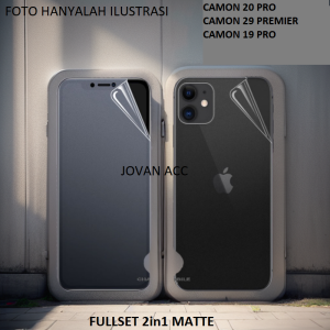 FULLSET 2in1 HYDROGEL MATTE DOFF ANTI MINYAK TECNO CAMON 20 PRO CAMON 20 PRO+ CAMON 19 PRO ANTI GORES BELAKANG PLASTIK ANTI JAMUR