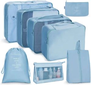 【COD&Local】8 pcs Travel Storage Bag Set Waterproof Large Capacity Luggage Clothes Sorting Storage Bag Set Packing Cubes Clothes Storage Bag Shoes Bag Underwear Bag Cosmetic Bag Wash Bag