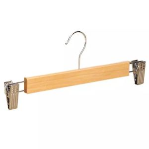 Solid Wooden Hanger with Metal Clip Trousers Hanging Non-slip No Paint  No Trace