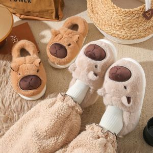 GALLOWAY Animal Warm Capybara Slippers Plushy Soft Winter Fluffy Kapibara Slides Shoes Lovely Fur Capibara Slippers Bedroom