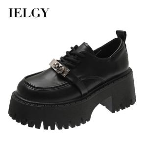 IELGY lock buckle small leather shoes womens square head thick heel small heightened thick bottom high heel platform shoes
