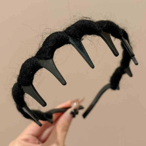 C.three Knitted Yarn Wavy Headband High-end Fluffy Headband Women Face Washing Headband