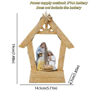 SEETE Có đèn Bối cảnh Chúa Giáng Sinh Bàn Nhựa Bối cảnh nhà nguyện Quà tặng Số liệu Tượng Sinh Nhật Giáng sinh