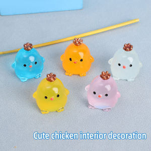 5PCS Luminous Crown Chick Car Center Console Window Ornaments Mini Cartoon Diy Micro Landscape Room Decoration Car Interior Accessories