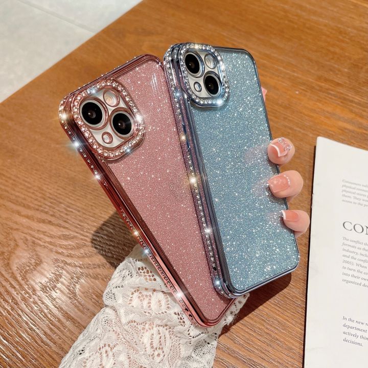 Gradation Glitter Dia Case For iPhone 14 13 11 12 Pro XR X XS Max 7 8 Plus SE Soft Rhie Plating Bumper Sequin Cover