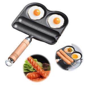 4-Cup Iron Egg Frying Pan with Handle Pancake Pan Compatible with Gas Stove and Induction Cooktop