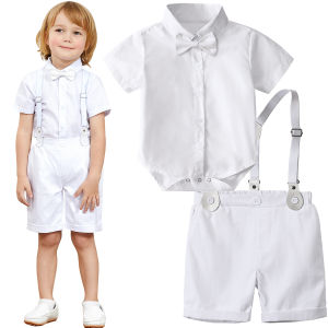 ชุดวันเกิดชุดเด็กชายพิธีบัพติศมาของเด็กทารกเสื้อผ้าเด็กแรกเกิดเต็มเดือนถ่ายภาพชุดสูทกล่องใส่แหวนงานแต่งงานสีขาวสีฟ้า