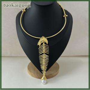 tuokaiguoji Novelty Design Alloy Big Fish Bone Pendant Choker Necklace For Women Fashion Exaggerated Necklace Jewelry Accessories Gift