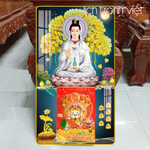 Lịch 2026 - Lịch tráng gương kích thước 34x60cm kèm bloc 14.5x20.5cm - Quan Âm (A1)
