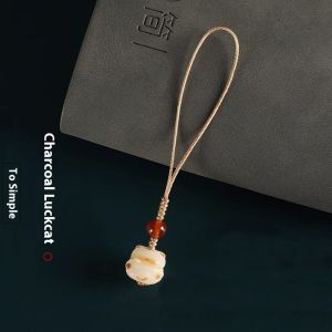 Lansboter Trắng corypha umbraculifea than mèo chân con mèo may mắn dây xích điện thoại Mặt dây chuyền dây Lanyard đồ treo móc khóa nữ dễ thương