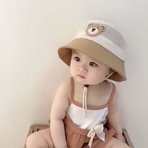 Quivlox Baby Bear Sun Hat UPF50+ Adjustable Bucket Cap Breathable Mesh for Toddler Boys Girls Summer