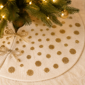 COOLCELLS Len giả Váy cây thông Noel Dệt kim Đỏ Vỏ bọc đế cây thông Noel Làn da ấm áp Nơ Váy cây dệt kim Trang trí ngày lễ
