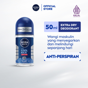 NIVEA MEN Deodorant Roll On Cool Kick 50ml - Deodoran pria perlindungan ekstra kering dari keringat bau badan dengan sensasi dingin dan wangi sporty maskulin seharian - Antiperspiran tidak mengandung ethyl alkohol cocok untuk semua jenis kulit