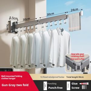 PHITO Invisible Clothes Drying Rack Foldable Wall Mounted Balcony Rod Outdoor Indoor Extendable DryingHanger
