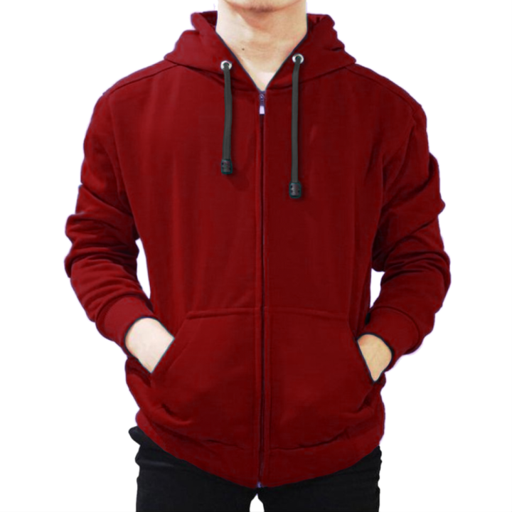 AHF Jaket Sweater Hoodie Zipper Polos Merah Maroon Jaket Fleece