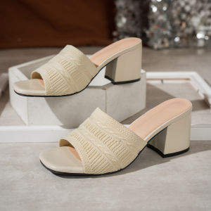 [Free Shipping] Plus-Size High-Heeled Sandals New Summer Style Breathable Square-Toe Chunky-Heel Open-Toe Sandals