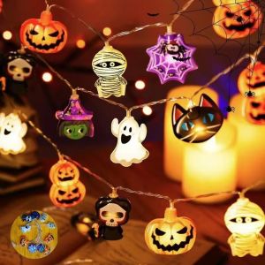FFBH Halloween LED String Lights Pumpkin & Skull Decorative Lights Ghost Festival Yard‑Decoration Ghost Horror Atmosphere Lights 3H4K8