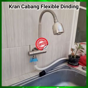 Kran Angsa Cabang Flexible Dinding Stainless Stell / Keran Cuci Piring Doubel Fleksibel