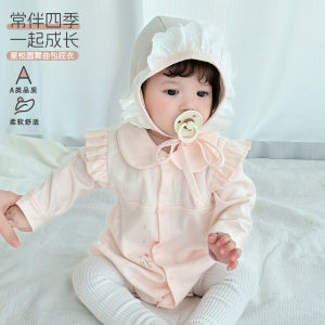 Newborn seamless romper autumn style pure cotton a Long-sleeved jumpsuit in pink princess style for babies