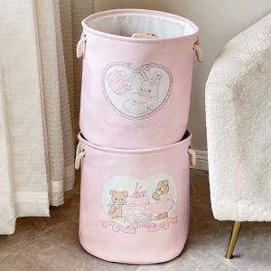 SIGNET Cartoon Bear Rabbit Laundry Basket Large Capacity with Handles Clothes Basket Cute Pink Toys Storage Basket Bedroom