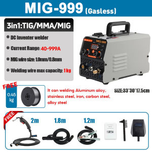 MMA-999 Welding Machine Portable Home MIG/MMA/TIG 3IN1 Heavy Duty and High power inverter Quality Gasless Welder Inverter Welder IGBT Mig Welding Machine Mini Weld Electric Welding Machine Set Power Tools