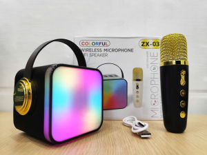 Loa bluetooth ZX-03 tích hợp hát karaoke âm thanh sống động đèn led RGB đổi màu hát đôi hiệu ứng vang chế độ ghi âm