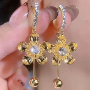 Fashionable Ring Gift 镶钻耳扣金属花朵流苏耳环 新款爆款小众设计轻奢气质耳饰百搭