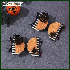 RAZIE BIN กิ๊บติดผมรูปโบว์ระยิบระยับสำหรับฮาโลวีน2ชิ้นกิ๊บติดผมรูปผีแมงมุมฟักทองวิบวับสำหรับสาวปาร์ตี้เครื่องประดับผม