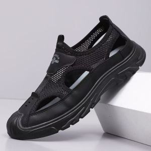 Men Breathable Mesh Rubber Slip-On Beach Sandals Korean Style Non-Slip Casual Footwear