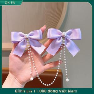 QK FA ✨ Ngọc trai Bow tua tóc Clip thanh lịch màu rắn tóc Claw trẻ em công chúa Kẹp tóc Thời trang vẻ đẹp Phụ kiện tóc