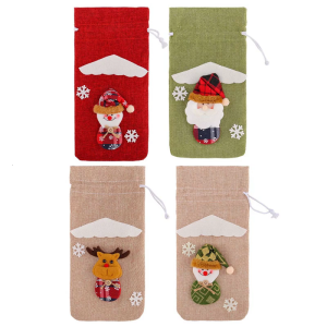 Santa Face Wine Bottle Covers 4PCS Christmas Themed Fabric Protectors For Dining Table Centerpiece Holiday Entertaining