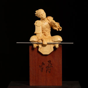Sun Wukong statue Monkey King statue crafted from solid wood Zen sculpture ideal for meditation spaces study rooms or living room decor adding a touch of Chinese mythology and cultural heritage