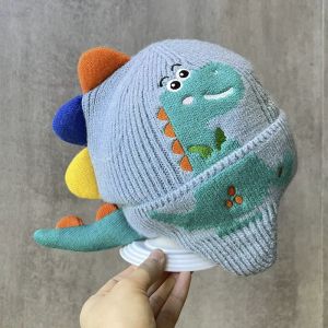 LZ60 Baby Cute Cartoon Dinosaur Knitted Hat Winter Warm Ear Protection and Windproof Woolen Cap Kids Gift L60Z