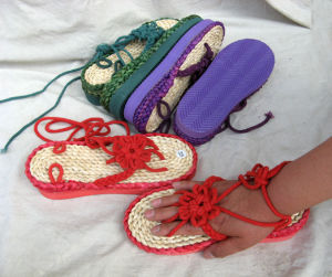 Free Shipping 21201 Mid-To-High Heel Corn Husk Handmade Straw Sandals Rubber Sole Non-Slip Suitable For Outdoor Wear With Straps And Laces