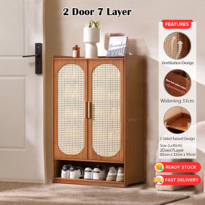 MIZONA Bamboo Shoe Cabinet 2/3/4 Door Almari Kasut Rattan Almari Kasut Bertutup Shoe Shelf Furniture
