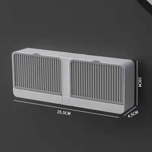 DuduMart MultiFuction Punch-free Vertical Wall-Mounted Double-Grid Soap holder Box With Cover Lip