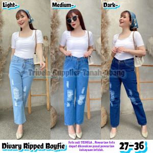 NOURA - DIVARY BOYFRIEND JEANS / CELANA JEANS SOBEK / CELANA JEANS WANITA 27-38