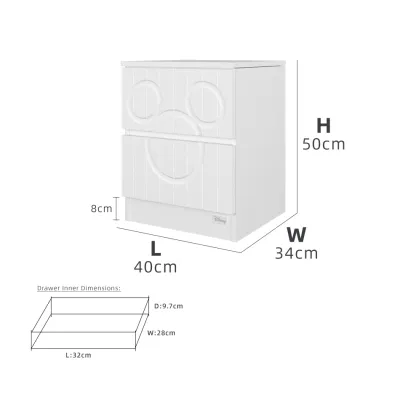KitchenZ 1.3FT Disney Series Side Table with 2 Drawers Storage 100% Authentic Bedside Table Meja Sisi Kecil Mickey-HMZ-FN-ST-D164-WT
