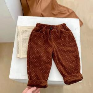 DGUKYM New Spring and Autumn Baby Children Boys and Girls Fashion Dot Print Corduroy Loose Relaxed Pants 116008