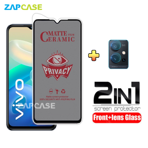 PAKET 2in1 Anti Gores Layar Privacy Vivo Y55 5GY75 5G Free Tempered Glass Camera Lens