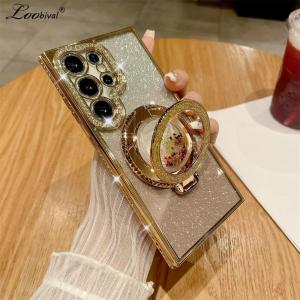 Luxury Glitter Quicksand Diamond Stand Case for Samsung Galaxy S24 S23 S25 Ultra S22 Plus Rhinestone Gradient Bracket Soft Cover