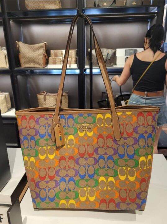 Coach city tote outlet in rainbow signature canvas