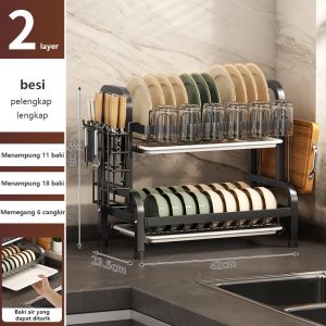 HOMIX Rak Piring Stainless Steel Rak Dapur Rak Cuci Piring Rak Penyimpanan Dapur Rak Pengering Piring Rak Mangkuk Piring Dengan Tempat Cangkir