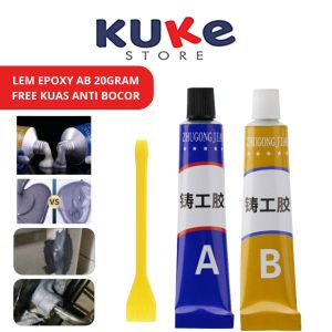 KUKE LEM EPOXY AB 20 gram Lem Campur Lem Penambal Besi Steel Radiator Anti Bocor dan Tahan Panas/Penambal Steel Metal Radiator Lem Anti Bocor Metal
