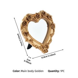 FFBH Three-dimensional Heart-shaped Rose Mirror Photo Frame Mirror Frame Resin Flowers Picture Frames Acrylic Wall Hanging Piece 7M5T2