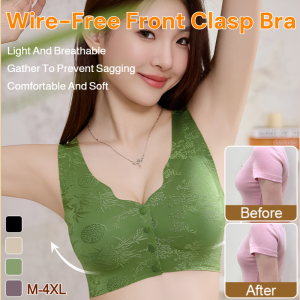 Wire-Free Front Clasp Bra Seamless Plus Size Push Up Underwear Large Breast Showing Small Comfortable Breathable Embossed Jacquard Pattern